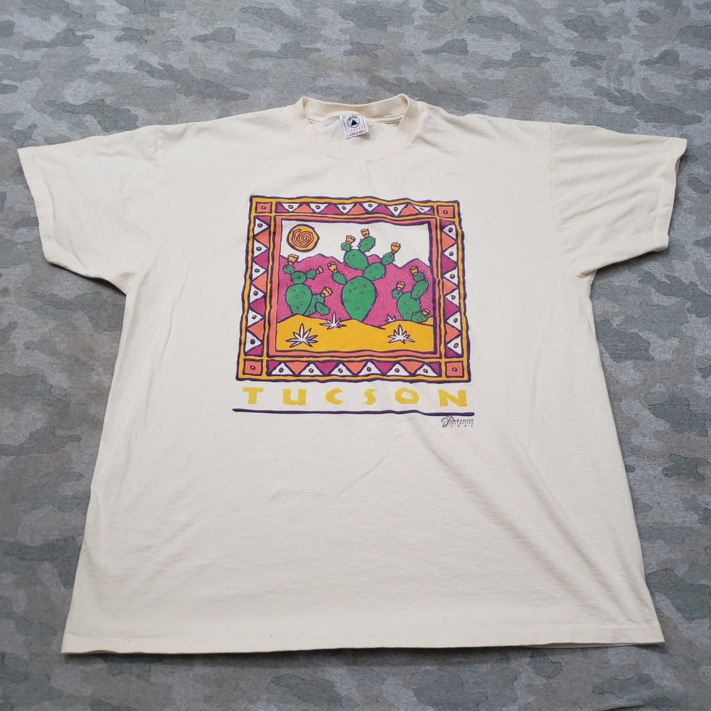 Vintage Delta Tucson Arizona Shirt Mens XL Beige Short Sleeve Single Stitch